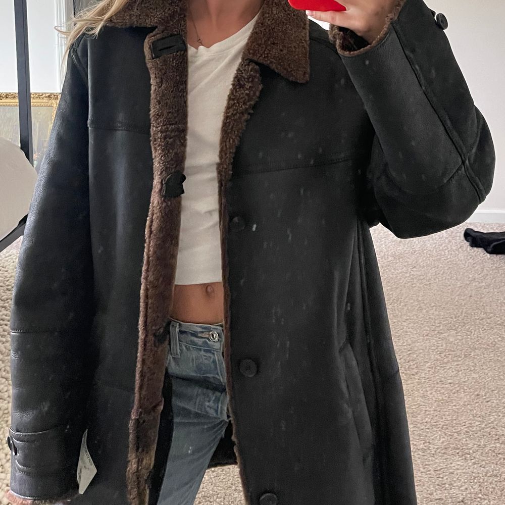 Vintage Andrew‎ Marc Shearling Leather Button-Front Long-Line Coat